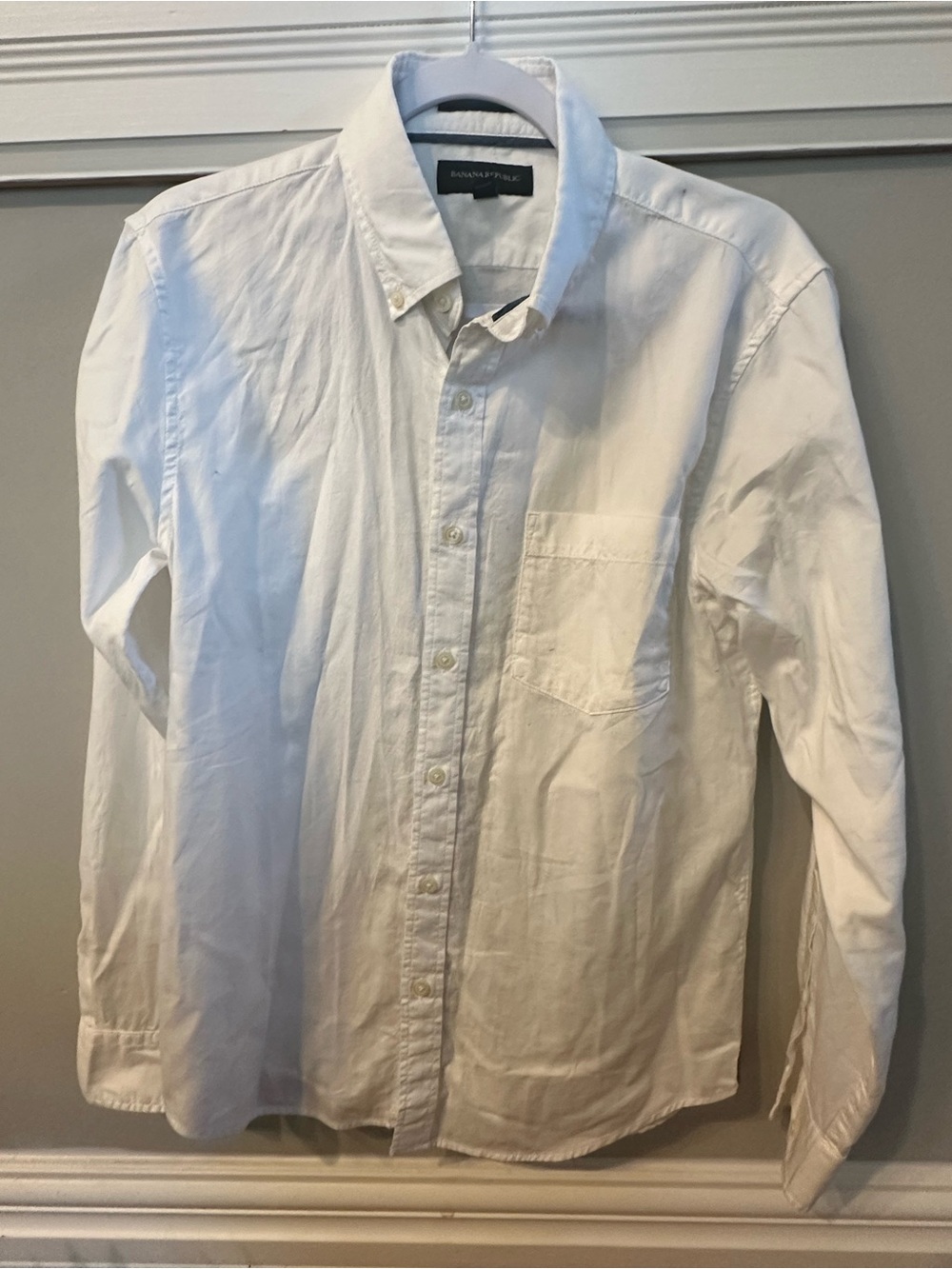 Banana Republic White Men's Button-Down Shirt with Chest Pocket